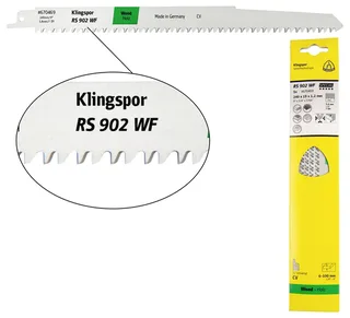 Klingspor 670469 RS 902 WF Säbelsägeblätter, 240 x 19 x 1,2 mm Nutzlänge 210Crom-Vanadium, kreuzgeschliffen, konisch , 7 Zähne pro Zoll, SB-verpackt im Karton fra Klingspor – produktbillede 1 af 2