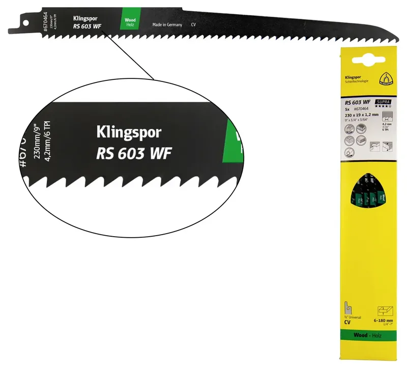 Klingspor 670476 RS 603 WF Säbelsägeblätter, 300 x 19 x 1,2 mm Nutzlänge 280Crom-Vanadium, gefräst, geschränkt , 6 Zähne pro Zoll, SB-verpackt im Karton van Klingspor – productafbeelding 1 van 2