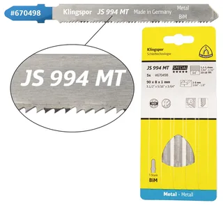 Klingspor 670498 JS 994 MT Stichsägeblätter, 90 x 8 x 1 mm Nutzlänge 63Bi-Metall, gefräst, gewellt , 23-28 Zähne pro Zoll, SB-verpackt im Karton 5 St. von Klingspor – Produktbild 1 von 2