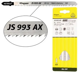 Klingspor 670527 JS 993 AX Stichsägeblätter, 132 x 8 x 1,27 mm Nutzlänge 110Bi-Metall, gefräst, geschränkt , 10-14 Zähne pro Zoll, SB-verpackt im Karton 5 St. fra Klingspor – produktbillede 1 af 2