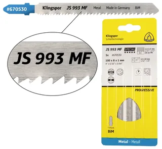Klingspor 670530 JS 993 MF Stichsägeblätter, 100 x 8 x 1 mm Nutzlänge 75Bi-Metall, gefräst, gewellt , 10-16 Zähne pro Zoll, SB-verpackt im Karton 5 St. de Klingspor – image du produit 1 sur 2