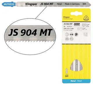 Klingspor 670532 JS 904 MT Stichsägeblätter, 130 x 8 x 1 mm Nutzlänge 110Bi-Metall, gefräst, gewellt , 21 Zähne pro Zoll, SB-verpackt im Karton 5 St. de Klingspor – image du produit 1 sur 2