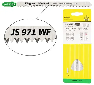 Klingspor 670533 JS 971 WF Stichsägeblätter, 132 x 8 x 1,45 mm Nutzlänge 110Crom-Vanadium, kreuzgeschliffen, konisch , 12 Zähne pro Zoll, SB-verpackt im Karton de Klingspor – image du produit 1 sur 2