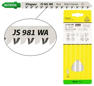 Klingspor 670535 JS 981 WA Stichsägeblätter, 130 x 8 x 1,7 mm Nutzlänge 105Crom-Vanadium, kreuzgeschliffen, konisch , 9 Zähne pro Zoll, SB-verpackt im Karton 5 von Klingspor – Produktbild 1 von 2