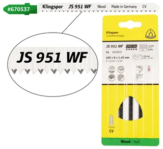 Klingspor 670537 JS 951 WF Stichsägeblätter, 100 x 8 x 1,45 mm Nutzlänge 75Crom-Vanadium, kreuzgeschliffen, konisch , 18 Zähne pro Zoll, SB-verpackt im Karton von Klingspor – Produktbild 1 von 2