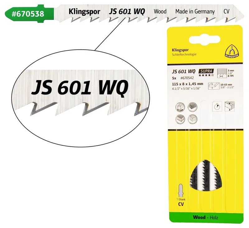 Klingspor 670538 JS 601 WQ Stichsägeblätter, 100 x 8 x 1,45 mm Nutzlänge 75Crom-Vanadium, kreuzgeschliffen, konisch , 6 Zähne pro Zoll, SB-verpackt im Karton 5 by Klingspor – product image 1 of 2