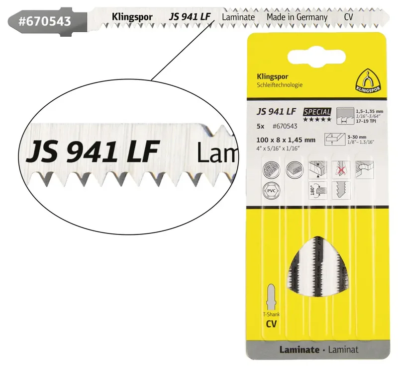 Klingspor 670543 JS 941 LF Stichsägeblätter, 100 x 5 x 1,45 mm Nutzlänge 75Crom-Vanadium, kreuzgeschliffen, konisch , 17-19 Zähne pro Zoll, SB-verpackt im van Klingspor – productafbeelding 1 van 2