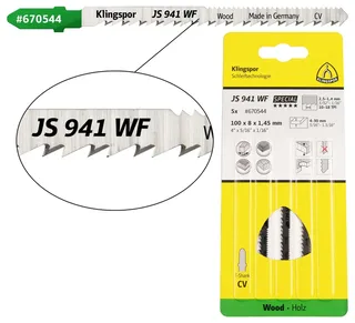 Klingspor 670544 JS 941 WF Stichsägeblätter, 100 x 5 x 1,45 mm Nutzlänge 75Crom-Vanadium, kreuzgeschliffen, konisch , 10-18 Zähne pro Zoll, SB-verpackt im de Klingspor – image du produit 1 sur 2