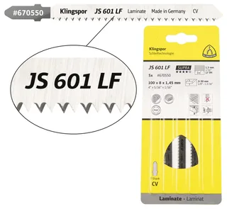 Klingspor 670550 JS 601 LF Stichsägeblätter, 100 x 8 x 1,45 mm Nutzlänge 75Crom-Vanadium, kreuzgeschliffen, konisch , 17 Zähne pro Zoll, SB-verpackt im Karton de Klingspor – image du produit 1 sur 2