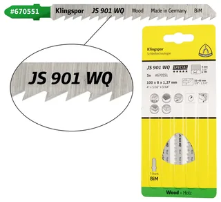 Klingspor 670551 JS 901 WQ Stichsägeblätter, 100 x 8 x 1,27 mm Nutzlänge 75Bi-Metall, kreuzgeschliffen, konisch , 6 Zähne pro Zoll, SB-verpackt im Karton 5 St. de Klingspor – image du produit 1 sur 2