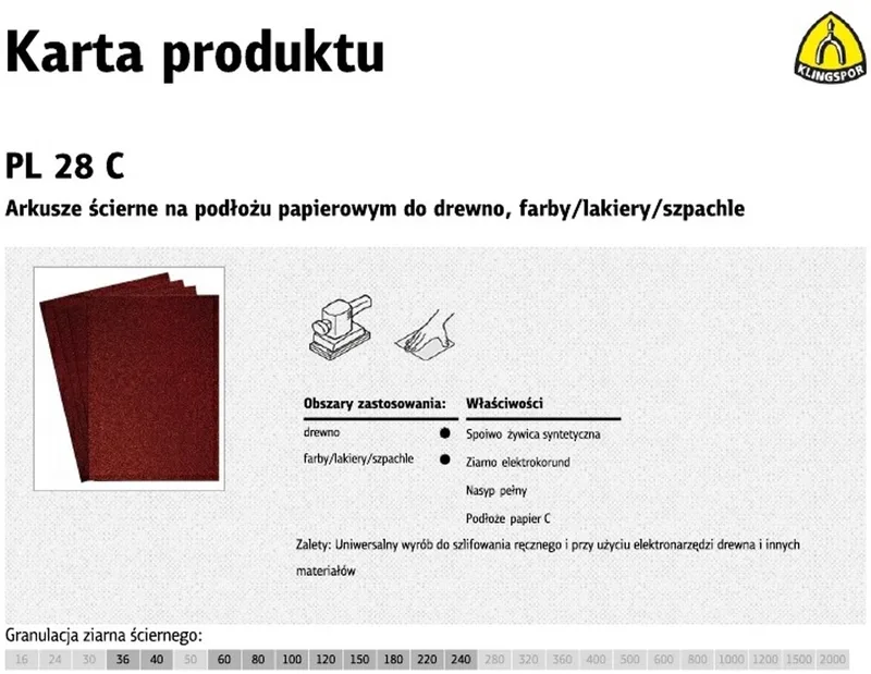 PL 28 C - Schuurpapier - P180 - Papier Ondergrond - Elektrokorund de Klingspor – image du produit