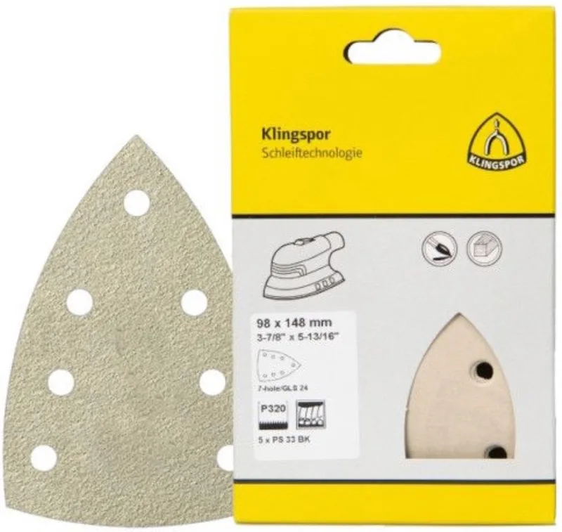 PS 33 CK k120 Kleinverpakking delta Schuurpapier, met klittenband voor verf, lak, KLEIN-Spachtelmasse, hout van Klingspor – productafbeelding