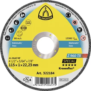 Z 960 TX 322184 Disque à tronçonner 115 mm 25 pc(s) Titane, Acier fortement allié de Klingspor – image du produit 1 sur 2