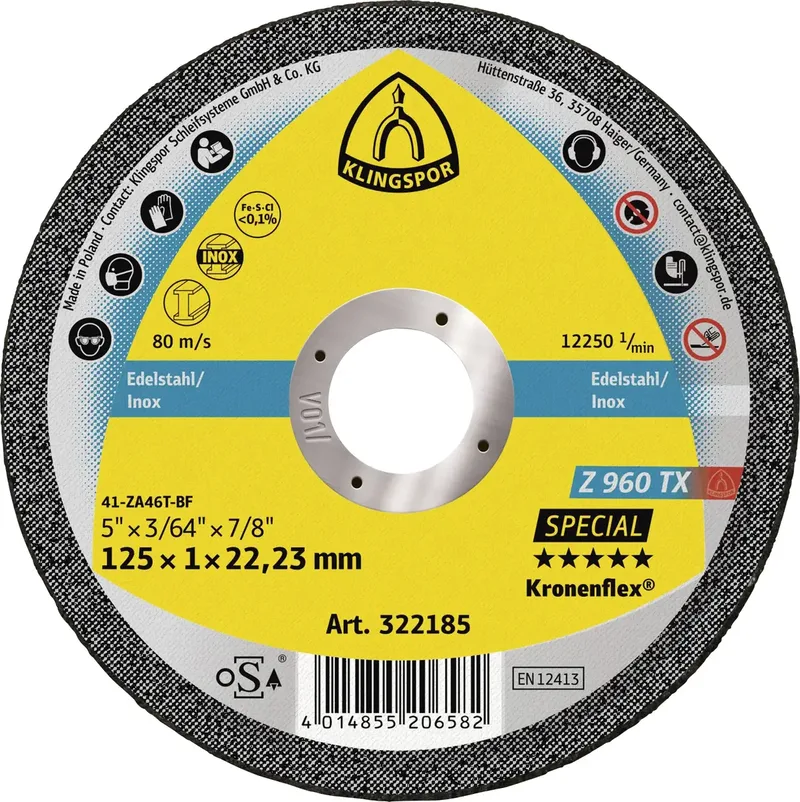 Z 960 TX 322185 Trennscheibe gerade 125 mm 25 St. Guss, Edelstahl, Stahl de Klingspor – image du produit