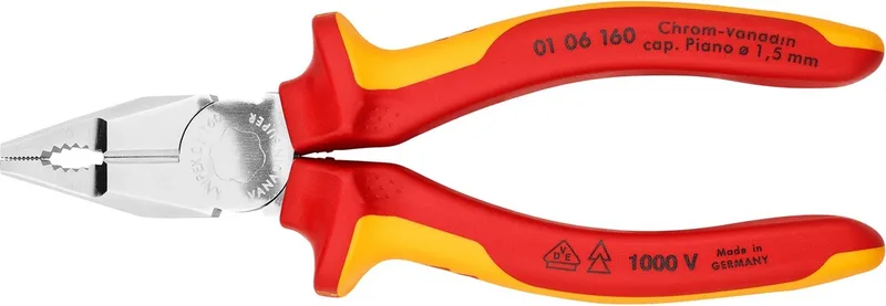 01 06 160 Combi-tang chroom vanadium 160mm VDE by Knipex, Kleurloos – product image