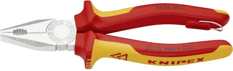 03 06 180 T VDE Combinatietang 180 mm DIN EN 60900, DIN ISO 5746 de Knipex, Kleurloos – image du produit