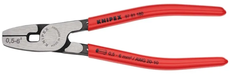 180 mm Krimptang voor adereindhulzen met voorinvoering - 97 81 180 van Knipex, Kleurloos – productafbeelding