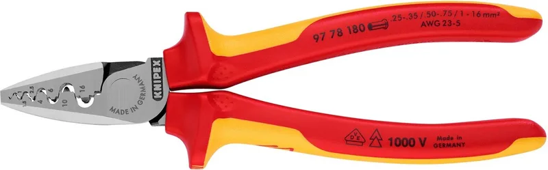 185 mm Krimptang voor adereindhulzen - VDE - 97 78 180 van Knipex, Zwart, Rood – productafbeelding