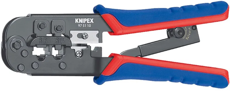 190 mm Krimptang voor Western-stekkers - 97 51 10 van Knipex, Rood-blauw – productafbeelding 1 van 2
