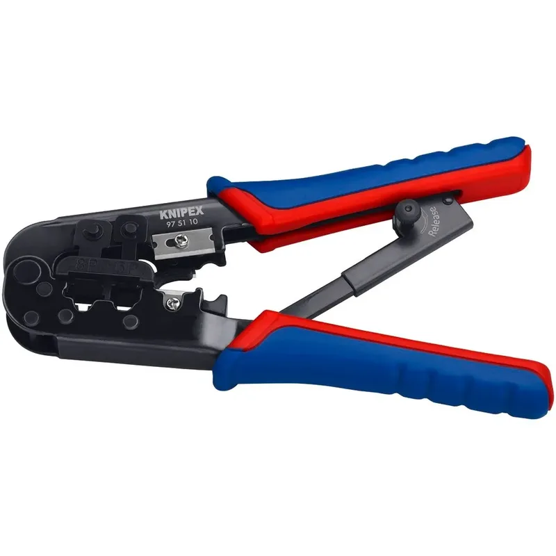 190 mm Krimptang voor Western-stekkers - 97 51 10 van Knipex, Rood-blauw – productafbeelding 2 van 2