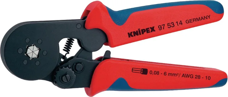 975314 Zelfinstellende krimptang voor adereindhulzen met zij-invoering - 180mm van Knipex, Blauw – productafbeelding