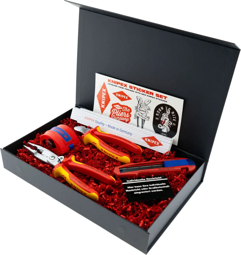 Geschenkbox Elektro-Installation VDE Installationszange BiX Seitenschneider & CutiX mit Gravur inkl. Zollstock | Exklusives Geschenk für Elektriker von Knipex – Produktbild