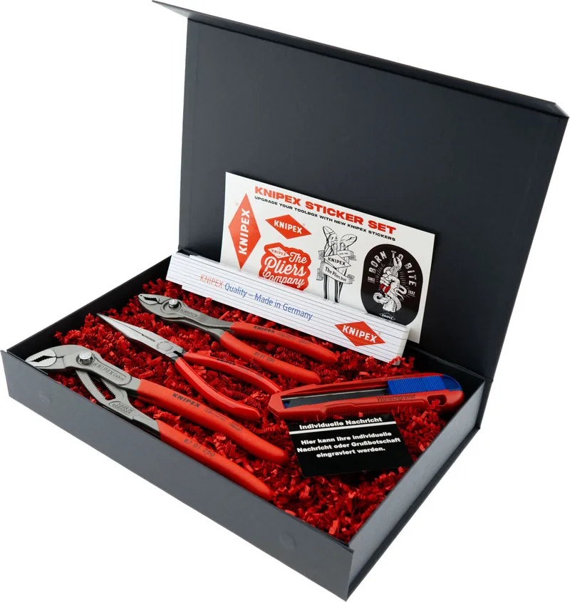 Geschenkbox Werkstatt TwinGrip Flachrundzange Cobra & CutiX mit Gravur inkl. Zollstock | Exklusives Handwerker Geschenk de Knipex – image du produit