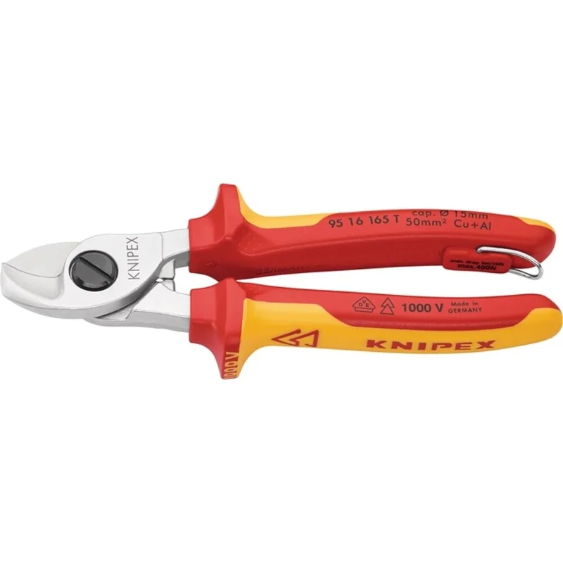 Kabelschere L.165mm Kopf verchr.VDE m.Öse Mehrkomp.-Hüllen Form 1 van Knipex – productafbeelding