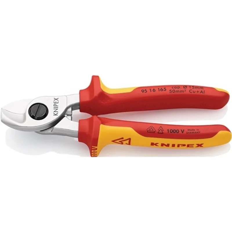 Kabelschere VDE L.165mm max.28mm2 Chrom Mehrkomp.-Hüllen KNIPEX m.Abgleitschutz van Knipex – productafbeelding
