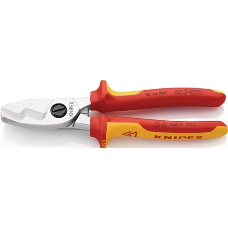 Kabelschere VDE L.200mm max.70mm2 Chrom m.Mehrkomp.-Hüllen KNIPEX m.Klemmschutz by Knipex – product image 1 of 2