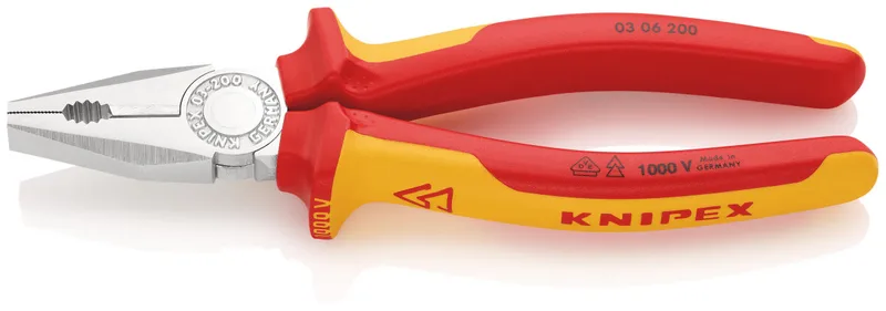 KNIPEX 03 06 200 Kombizange 200 mm VDE isoliert verchromt mit Mehrkomponenten-Hüllen fra Knipex – produktbillede 1 af 2