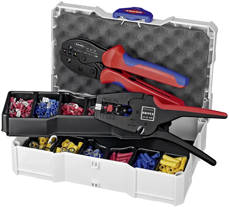 Knipex 97 90 22 Crimpzange Isolierte Kabelschuhe, Isolierte Steckverbinder, Isolierte Stoßverbinder 0.5 bis 6 mm² Inkl. Abisolierzange, Inkl. Crimpsortiment by Knipex – product image