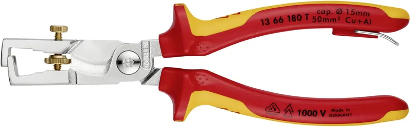 StriX 13 66 180 T Kabelschere Geeignet für (Abisoliertechnik) Alu- und Kupferkabel, ein- und mehrdrähtig 15 mm 5 50 mm² 7 de Knipex – image du produit 2 sur 2