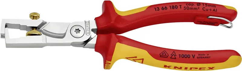 StriX 13 66 180 T Kabelschere Geeignet für (Abisoliertechnik) Alu- und Kupferkabel, ein- und mehrdrähtig 15 mm 5 50 mm² 7 de Knipex – image du produit 1 sur 2