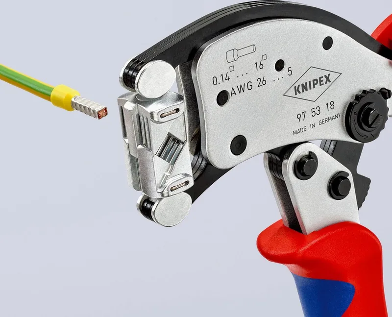 Twistor16® Zelfinstellende Krimptang 200 mm | voor Adereindhulzen 0,14 tot 16 mm² - 360° Draaibare Krimpkop de Knipex, Kleurloos – image du produit