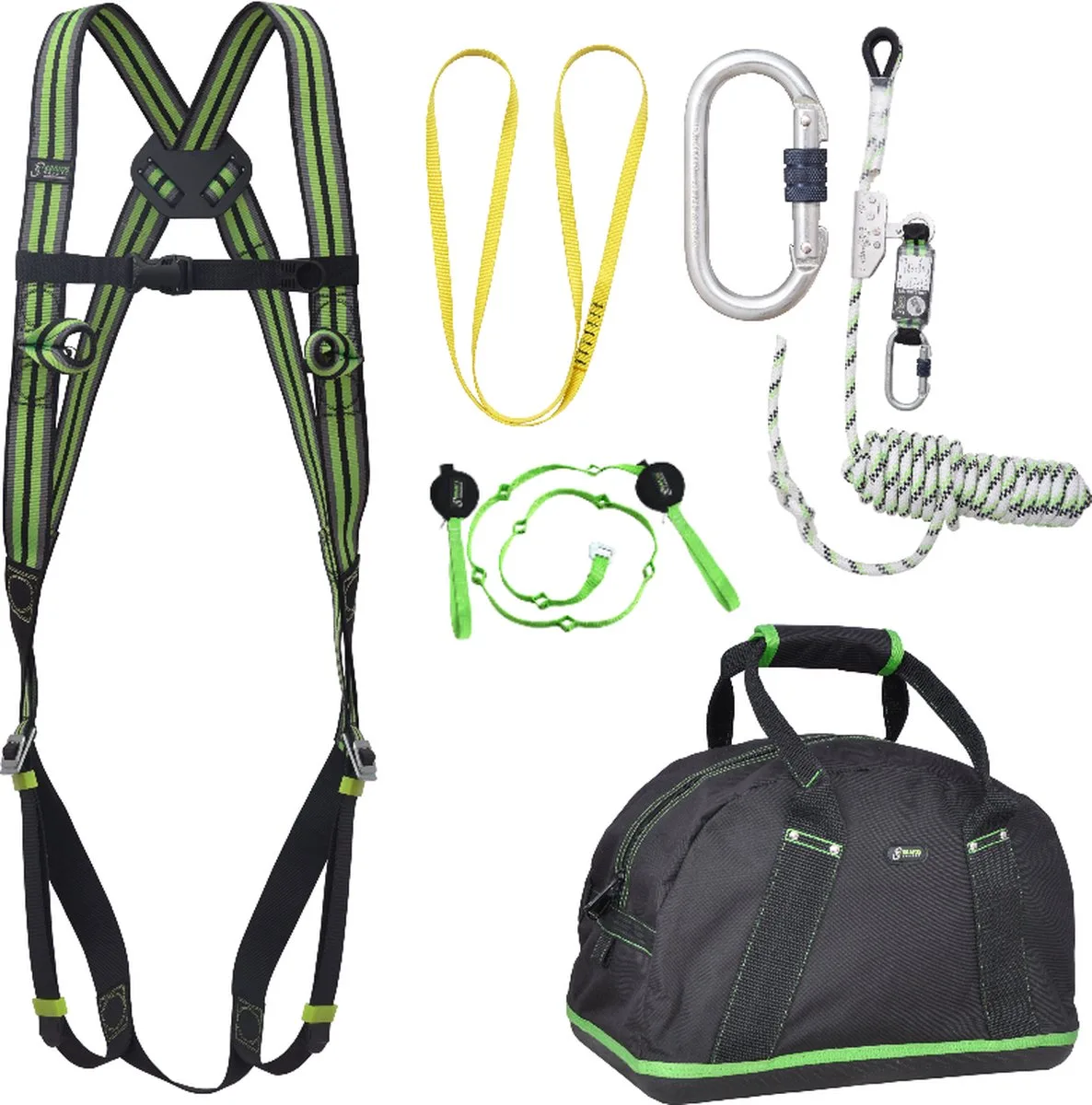 complete set valbeveiliging basic - Veiligheidslijn - Ankerstrop - Trauma riem - Extra karabijnhaak by Kratos Safety – product image