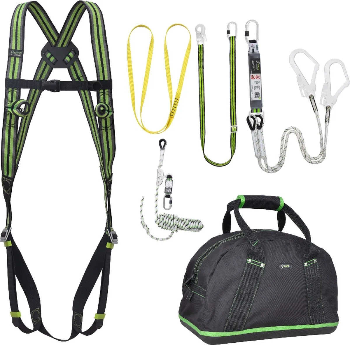 complete set valbeveiliging basic - Y-leeflijn - Veiligheidslijn - Werkpositielijn - Ankerstrop van Kratos Safety – productafbeelding