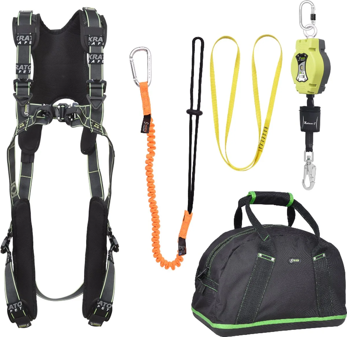 complete set valbeveiliging comfort - Valstopblok 6m - Ankerstrop 1,20m - Uitrekbare gereedschapslijn - Maat M-L by Kratos Safety – product image