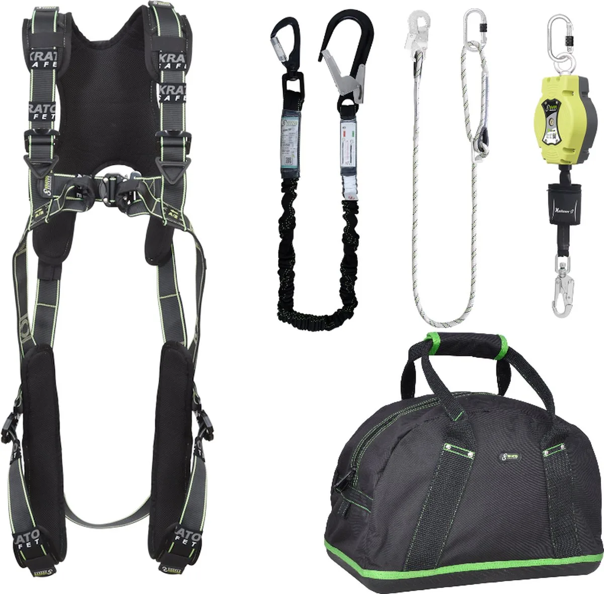 complete set valbeveiliging comfort - Valstopblok - Elastische leeflijn - Werkpositielijn 2m - Maat L-XXL by Kratos Safety – product image