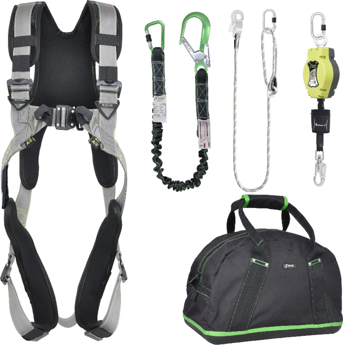 complete set valbeveiliging comfort - Valstopblok - Elastische leeflijn - Werkpositielijn 2m - Maat L-XXL by Kratos Safety – product image