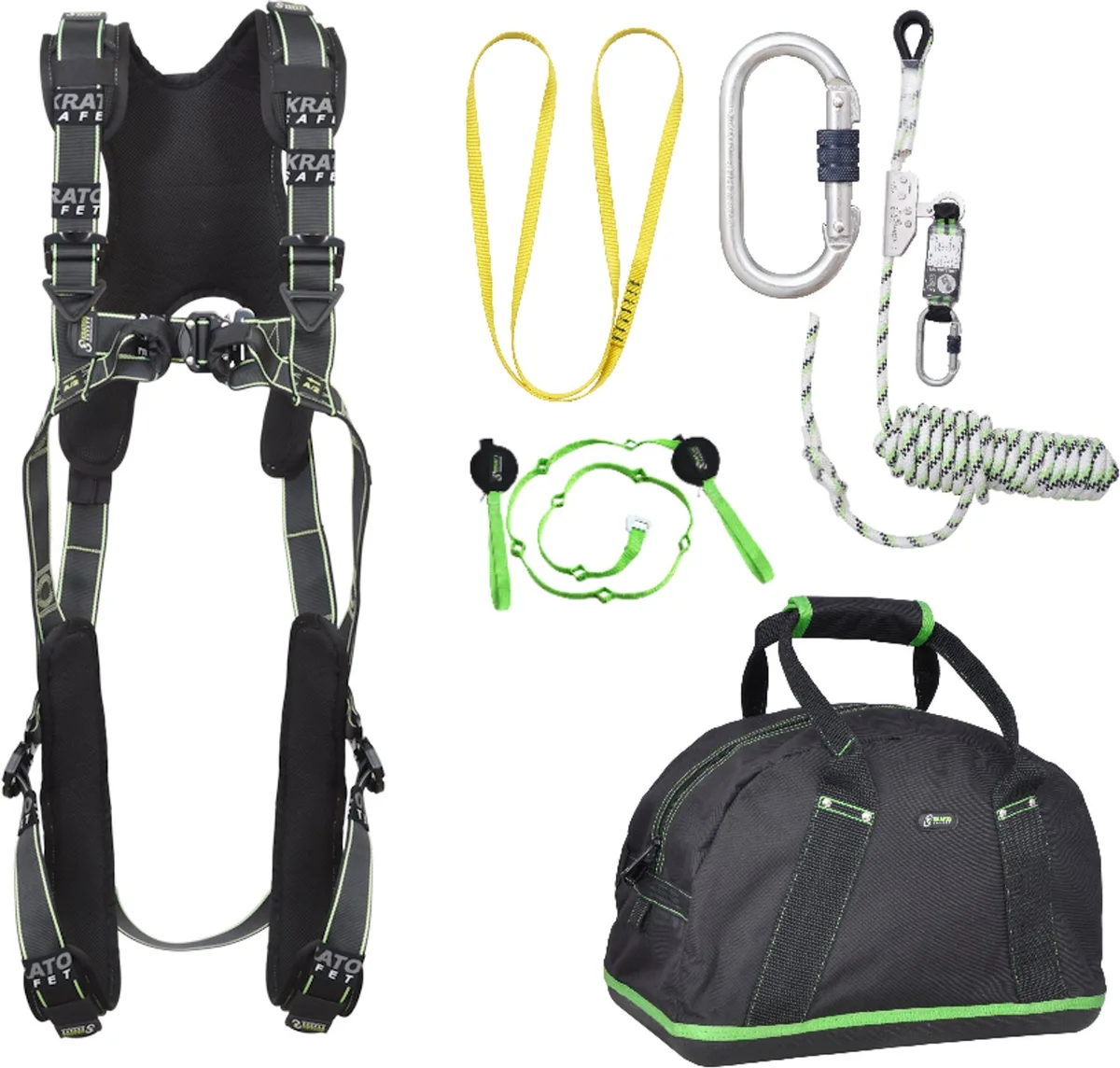 complete set valbeveiliging comfort - Veiligheidslijn - Ankerstrop - Trauma riem - Extra karabijnhaak - Maat M-L by Kratos Safety – product image