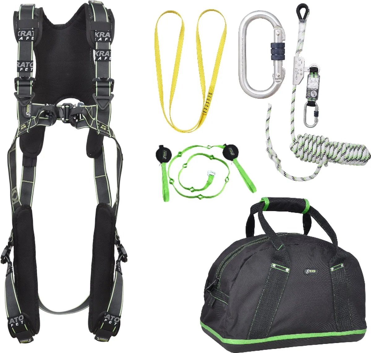 complete set valbeveiliging comfort - Veiligheidslijn - Ankerstrop - Trauma riem - Extra karabijnhaak - Maat L-XXL by Kratos Safety – product image
