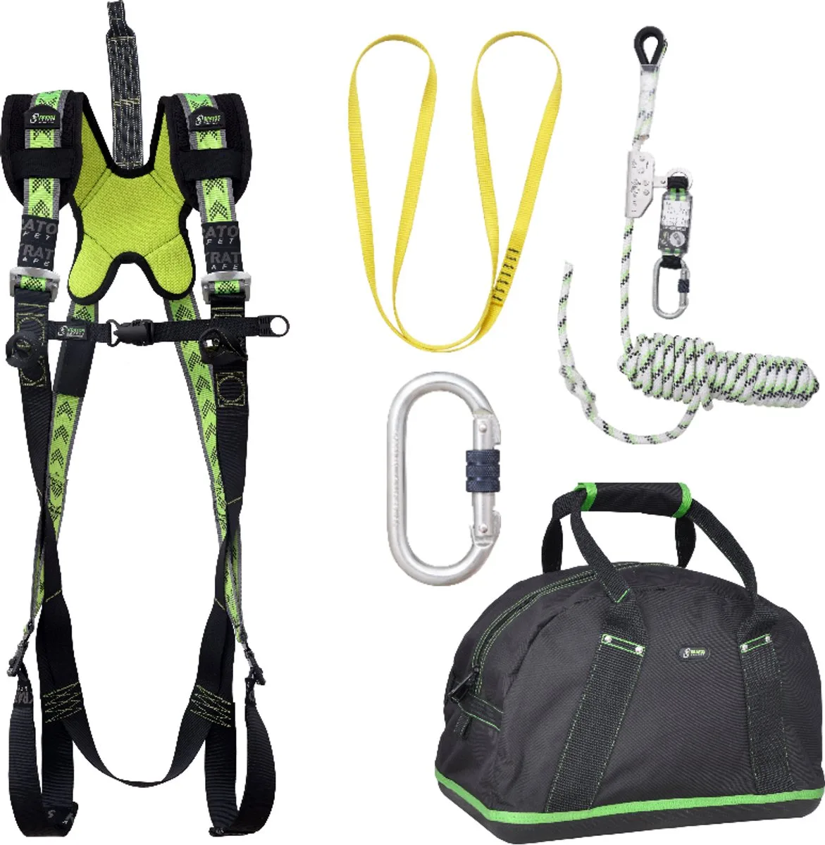 complete set valbeveiliging standaard - Met veiligheidslijn 10m, ankerstrop 1,20m en extra karabijnhaak - Maat L-XXL van Kratos Safety – productafbeelding