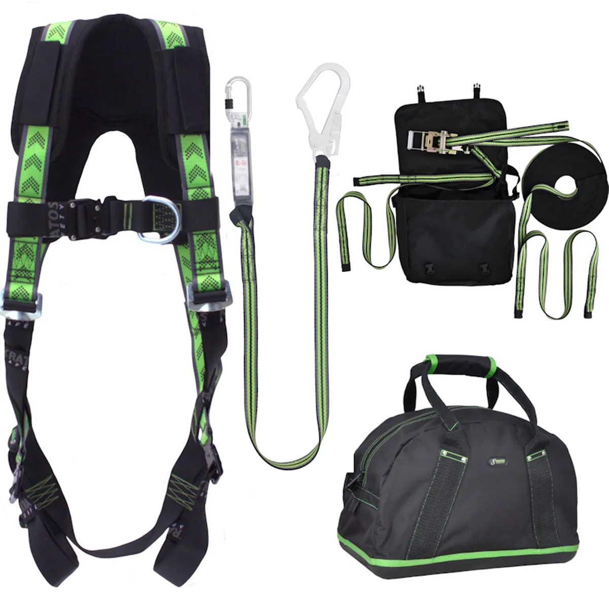 complete set valbeveiliging standaard-plus - Horizontale leeflijn - Leeflijn band - Maat S-L van Kratos Safety – productafbeelding