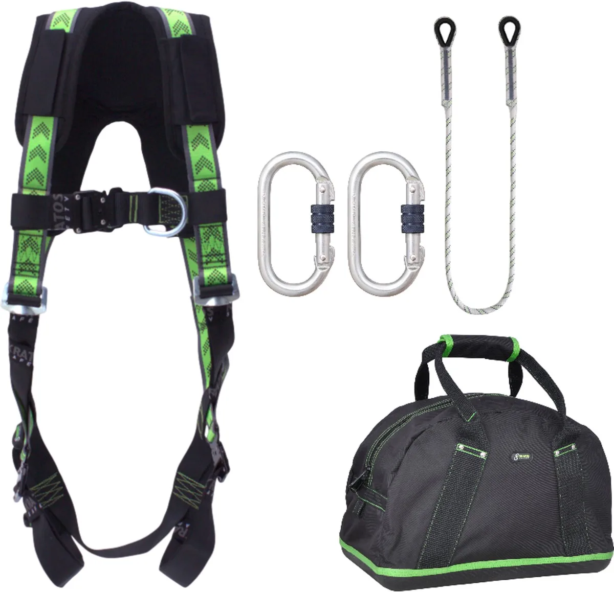 complete set valbeveiliging standaard-plus - Kernmantellijn 1,5m - 2x karabijnhaak - Maat S-L van Kratos Safety – productafbeelding