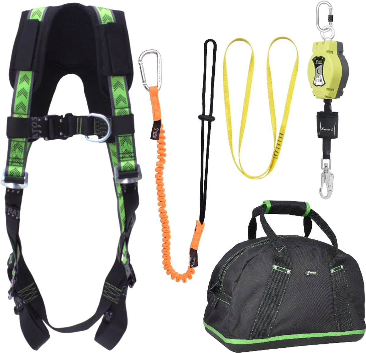 complete set valbeveiliging standaard-plus - Valstopblok 6m - Ankerstrop 1,20m - Uitrekbare gereedschapslijn - Maat S-L by Kratos Safety – product image