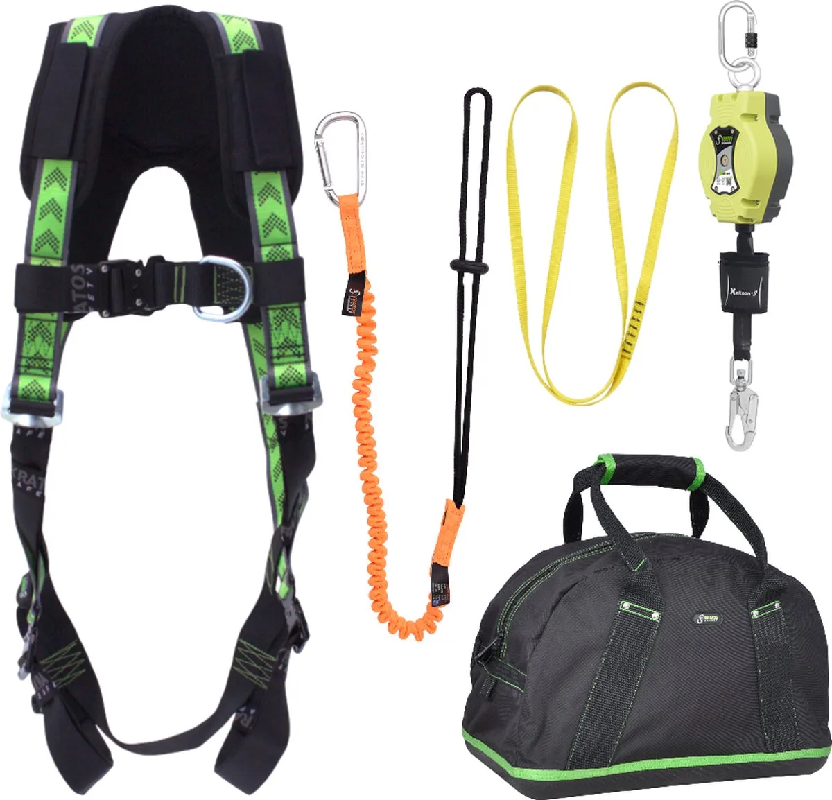 complete set valbeveiliging standaard-plus - Valstopblok 6m - Ankerstrop 1,20m - Uitrekbare gereedschapslijn - Maat S-L van Kratos Safety – productafbeelding