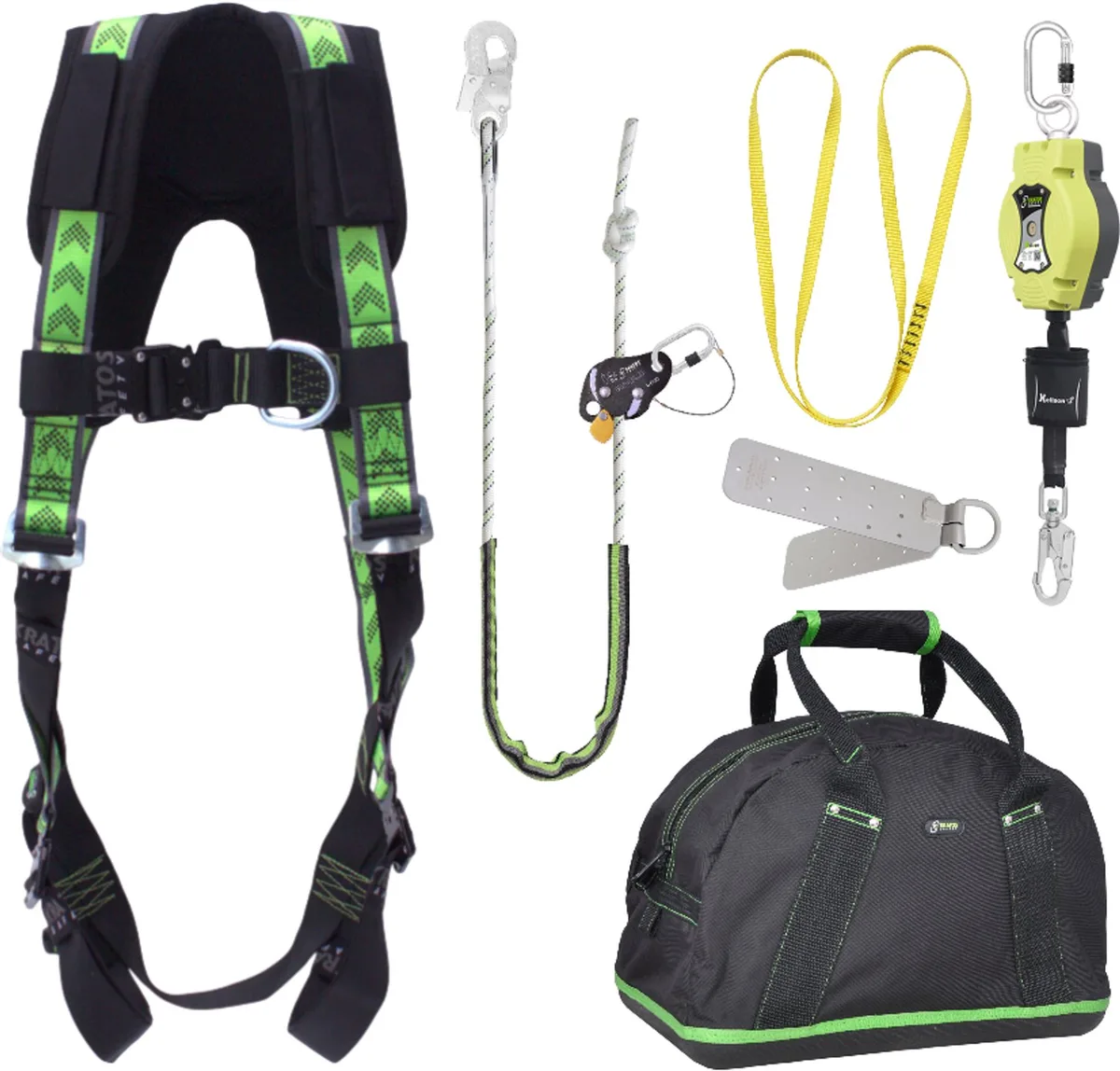 complete set valbeveiliging standaard-plus - Valstopblok - Werkpositielijn - Ankerstrop - Ankerpunt - Maat L-XXL van Kratos Safety – productafbeelding