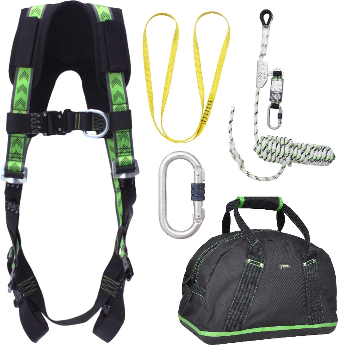 complete set valbeveiliging standaard-plus - Veiligheidslijn 10m - Ankerstrop 1,20m - Extra karabijnhaak - Maat S-L van Kratos Safety – productafbeelding