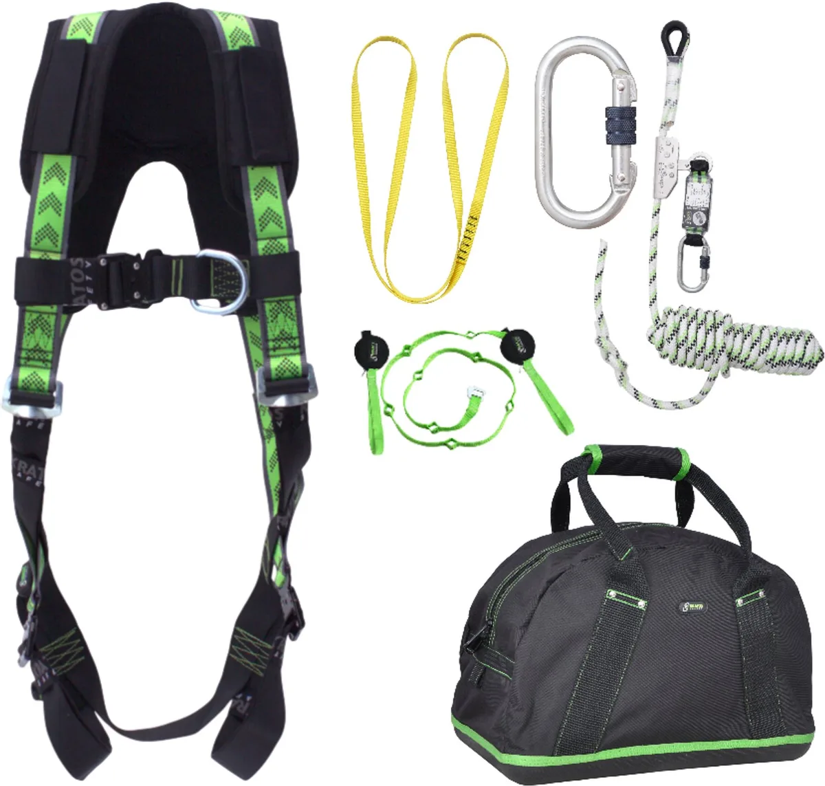 complete set valbeveiliging standaard-plus - Veiligheidslijn - Ankerstrop - Trauma riem - Extra karabijnhaak - Maat S-L by Kratos Safety – product image